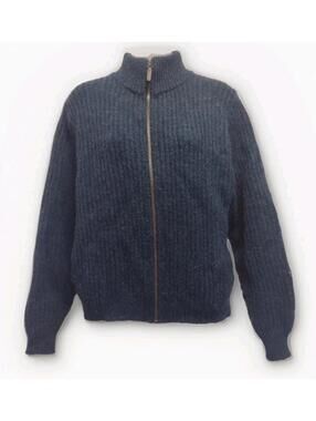 VTG 80s LL Bean USA Wool Alpaca Zip Sweater Sz Small Teal Metal Zipper, Pockets